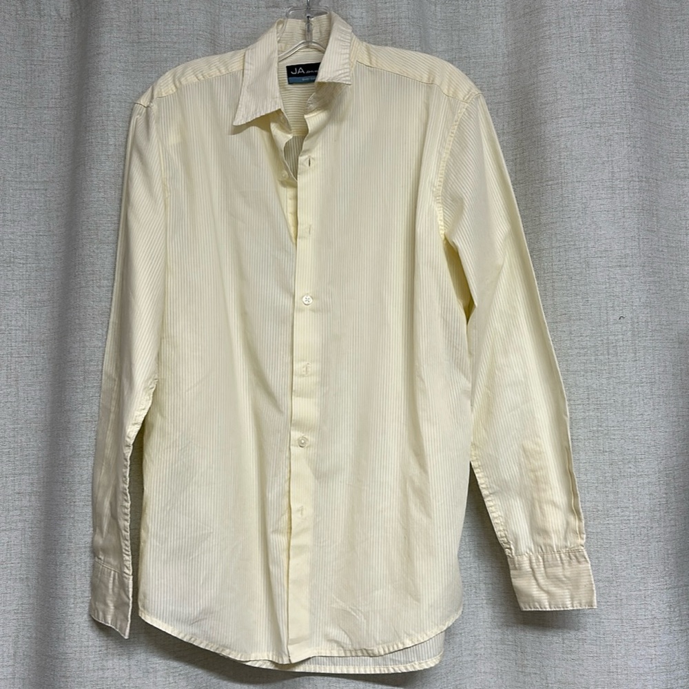 JOHN ASHFORD soft yellow cotton blend striped collared button down dress shirt